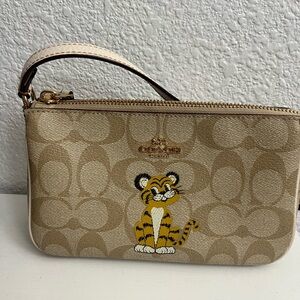Coach Beige Wristlet with Tiger Motif